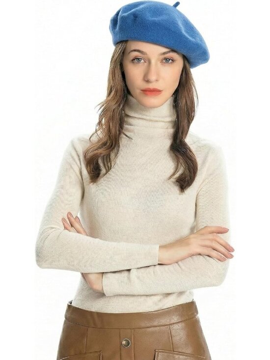 Women\'s Wool French Beret Hat Comfortable Solid Color Beret Cap Violet Blue
